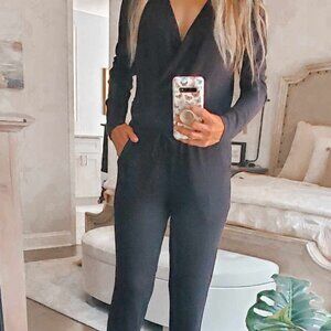 BP Soft Knit Long Sleeve Tie Waist Sexy Flattering Jogger Jumpsuit, Size XS